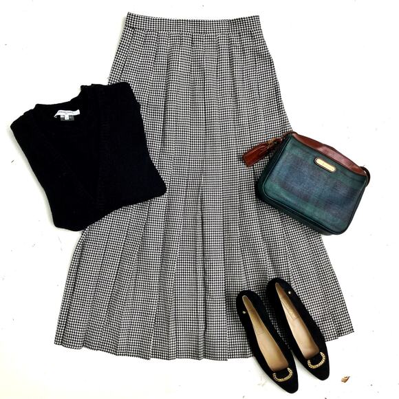 Vintage Talbots Houndstooth Pleated Midi Skirt | Wool Classic Fall Edit Capsule - Picture 1 of 15
